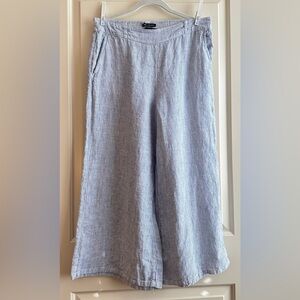 Tahari Women’s Striped Wide Leg Cropped 100% Linen Pants